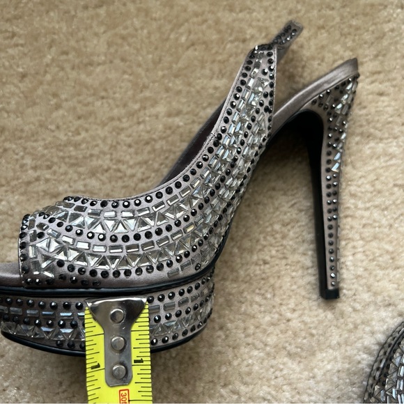 Pelle Moda Vero Cuoio Rhinestone Platform Slingback Heel Gunmetal Gray Womens 8M - Picture 5 of 7